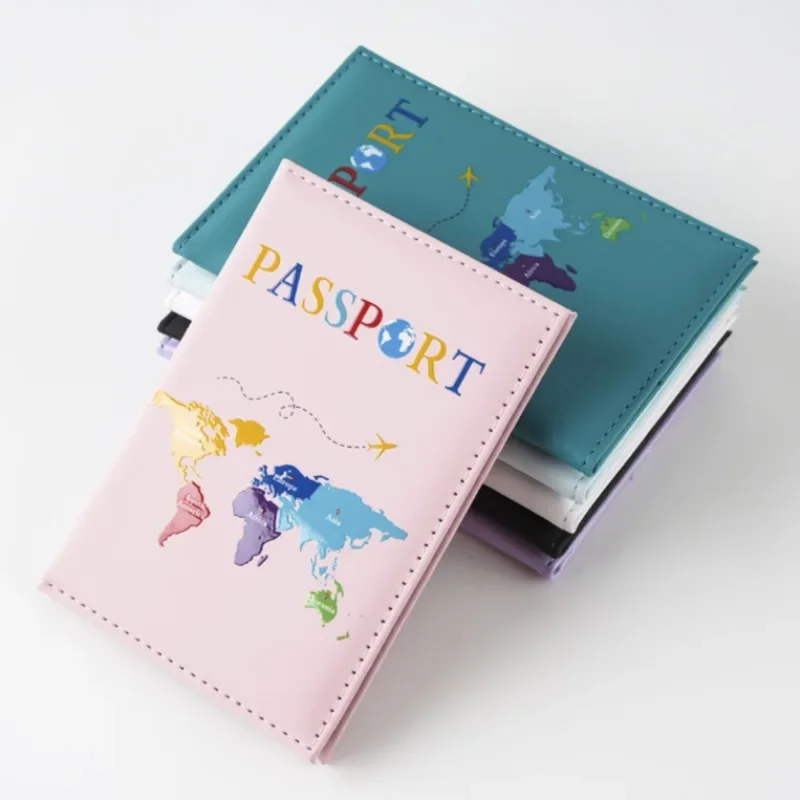 1 PC PU หนังผู้ถือหนังสือเดินทาง World Trip หนังสือเดินทางสําหรับหนังสือเดินทาง Protector พร้อม ID ช่องใส่บัตรเครดิต