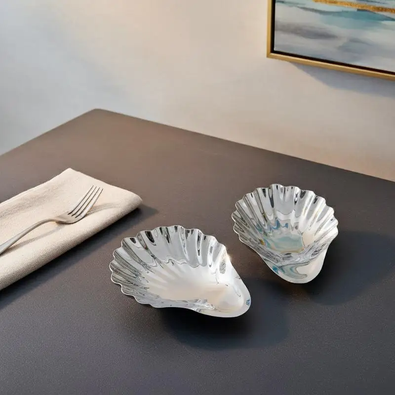 Stainless Steel Plate Shell Shaped Dish Metal Cheese Dessert Dish Plate Jewelry Storage Metal Tray Soap Box Table Decoration