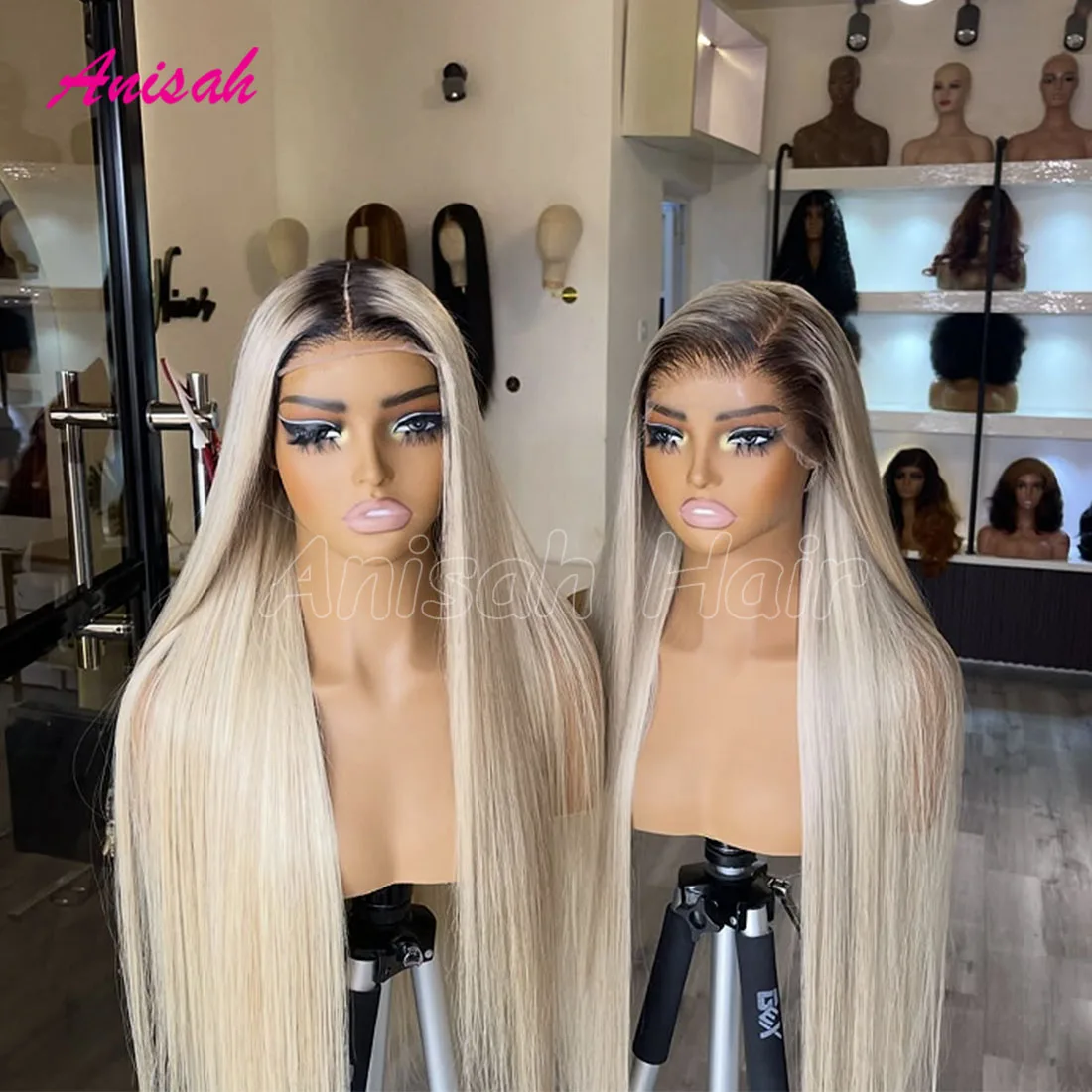Ombre Dark Root Blonde Long Straight Lace Front Human Hair Wig Lace Straight Hair Wigs For Women Pre Plucked Natural Hairline