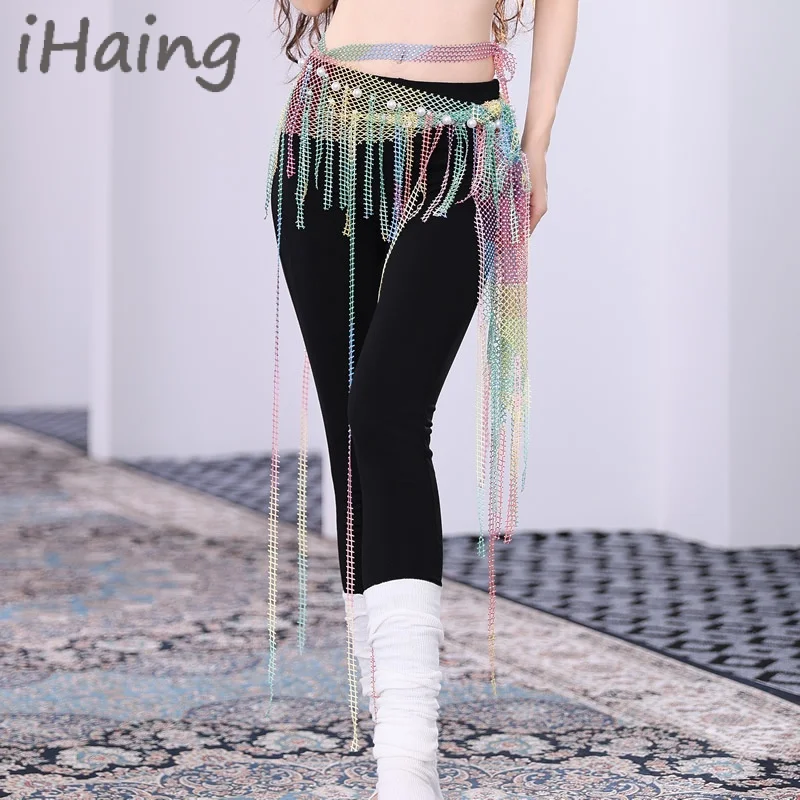 Women Bling Belly Dance Hip Scarf Diamond Exquisite Tassel Shawl Waist Belt Chain Rave Outfit Stage Costume Practice Dancewear