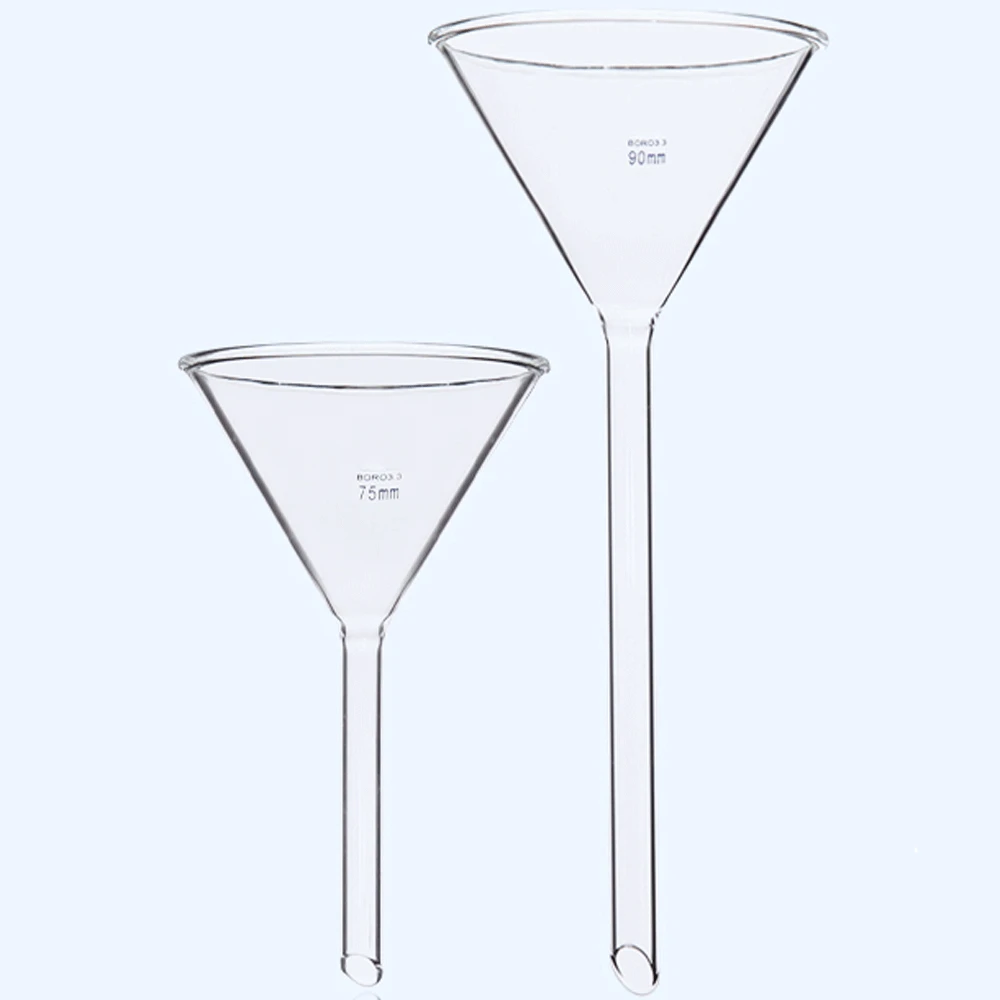 40 50 60 75 90 100 120 150mm Short / Long Tube Boro. Glass Triangular Funnel Labrotary Glassware Chemical Experiment