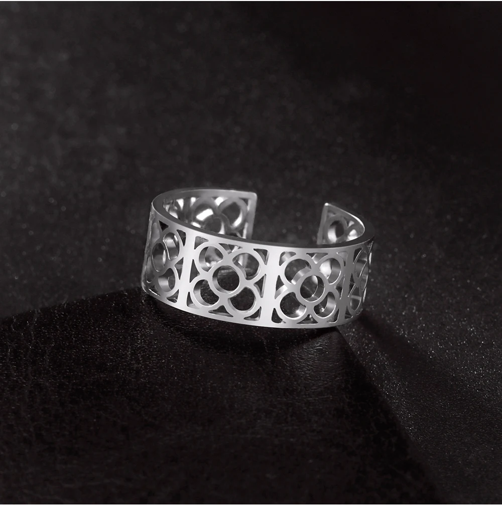 COOLTIME Barcelona Blumen verstellbare Ringe für Männer Frauen Edelstahl offene Fingerringe Blumen Schmuck Geschenk – Detail 8