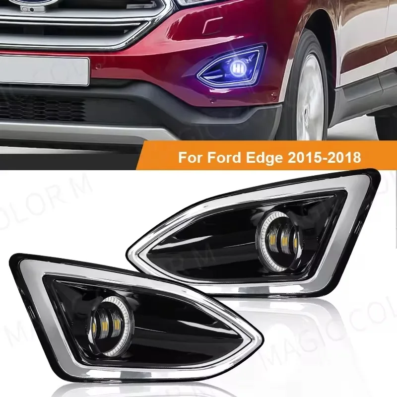 Car LED DRL Fog Lamp For Ford Edge 2015 2016 2017 2018 DRL Daytime Running Light Angel Eyes Halogen Auto Headlight Accessories