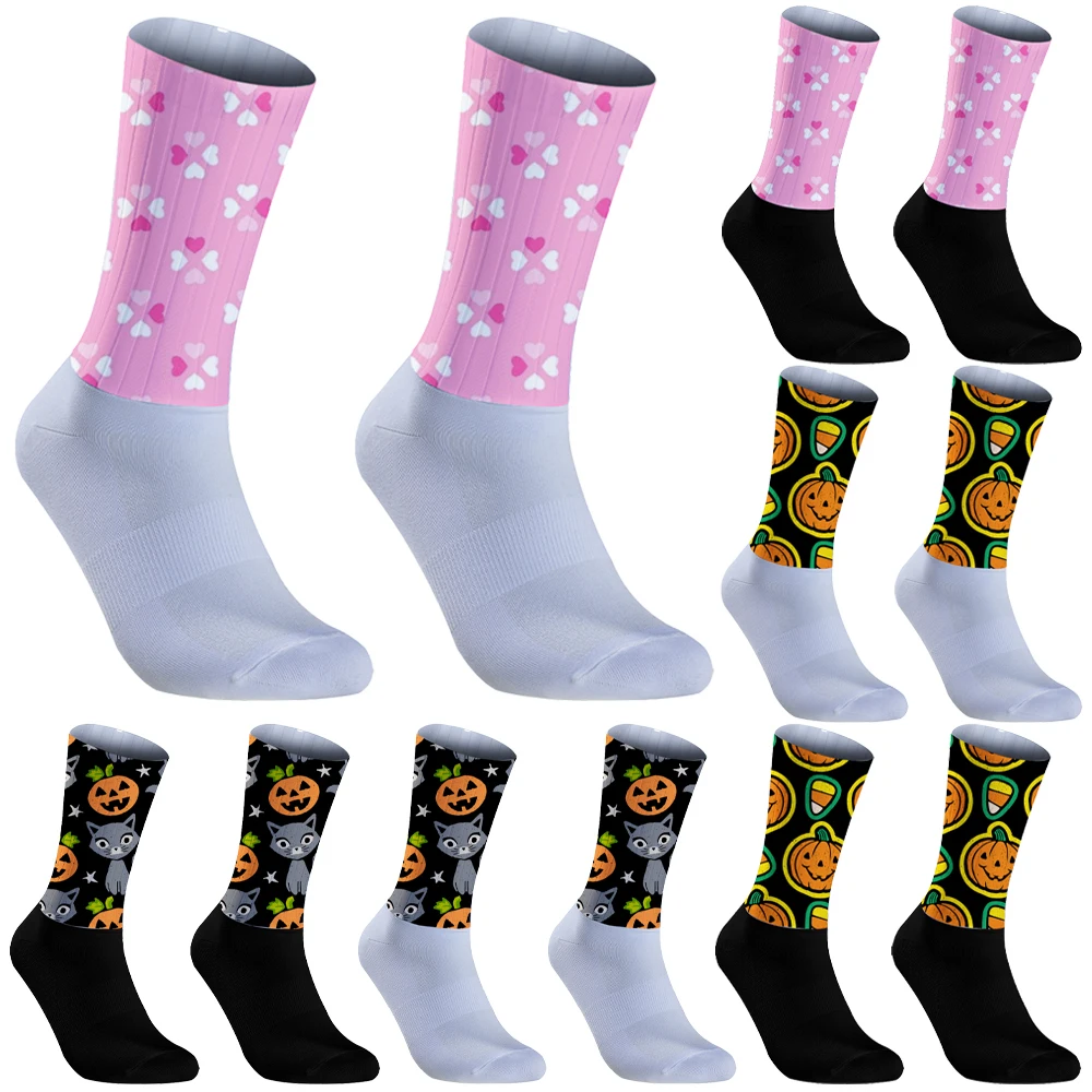 Chaussettes de Cyclisme Citrouille d'Halloween, Antidérapantes, Respirantes, pour Vélo, Course, MITI, Nouvelle Collection