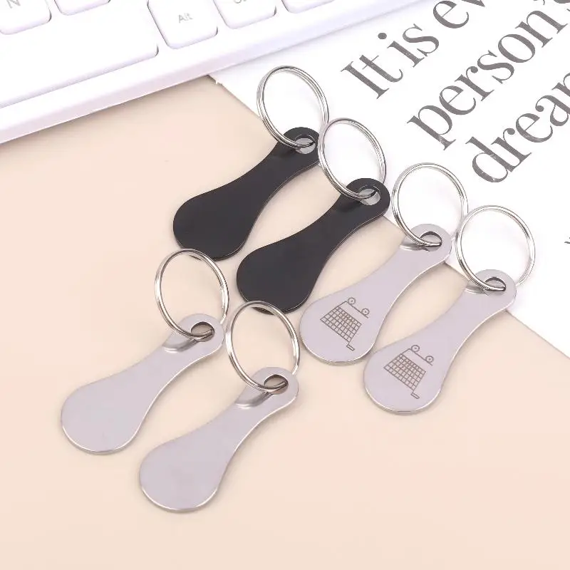 New 5Pcs Cart Token Trolley Key Keychain Creative Quarter Grocery Supermarket Holder Keyring Stainless Steel Keys Pendant