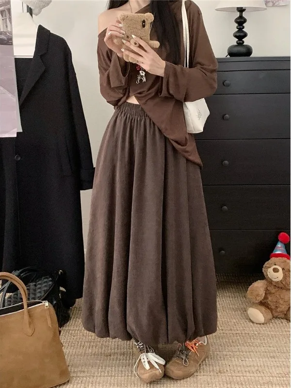 

plus Size Women's Lazy Style Bloomer Half Skirt High Waist Loose Slimming Casual Mid-Length Skirt Autumn New Arrival