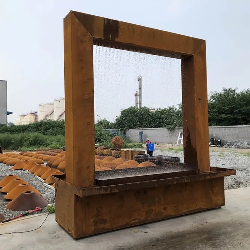 #q-EXW Corten Steel Rain Curtain Water Feature Gate Design With Recirculating Pump For Outdoor Garden Landscape Decorationo*