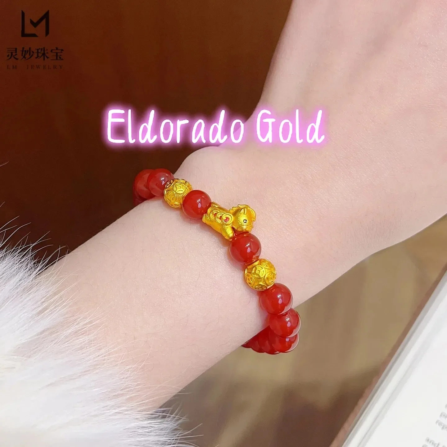 

Золотой браслет Eldorado Gold с монетами и бусинами в виде лошадей, женский, 24K AU999 - Полная нить золотых бусин с монетами и изображениями лошадей