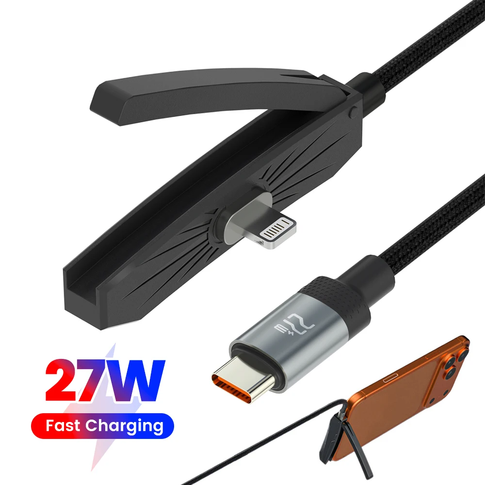 27W Lightning Fast Charging Cable PD Type-C to IOS Data Wire With Foldable Stand For iPhone 14 13 12 11 Lightning Charging Line