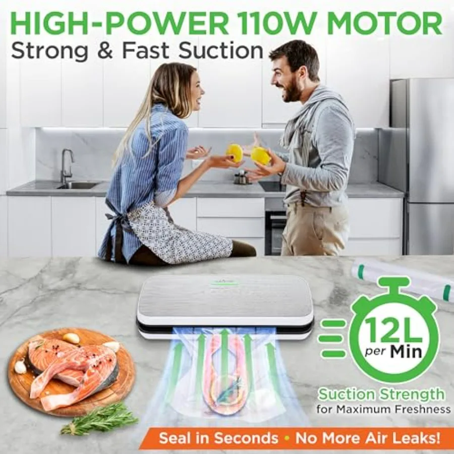 Sellador al vacío automático de alimentos, sistema eléctrico de conservación de sellado de aire para alimentos secos y húmedos, Control LED, fuerte succión incluida