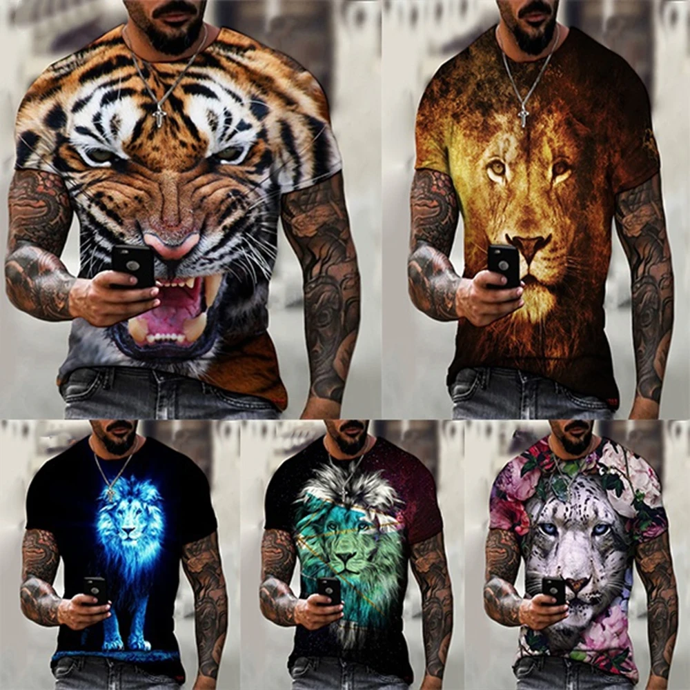 Summer fashion tiger/lion domineering 3D printed personalized cool casual street style T-shirt