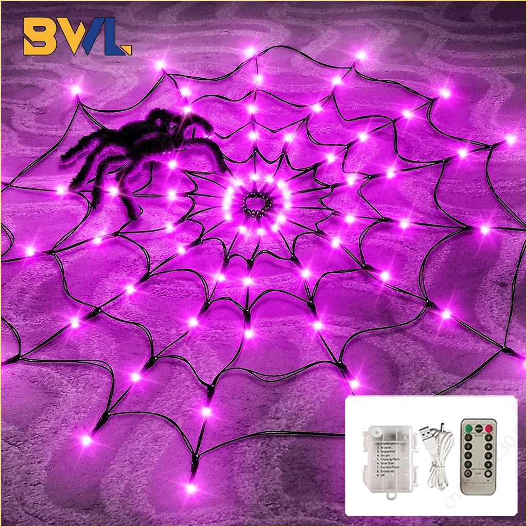 Halloween LED Light String Ghost Festival Decoration Ghost House Party Decoration Atmosphere Light Spider Web Colorful Light