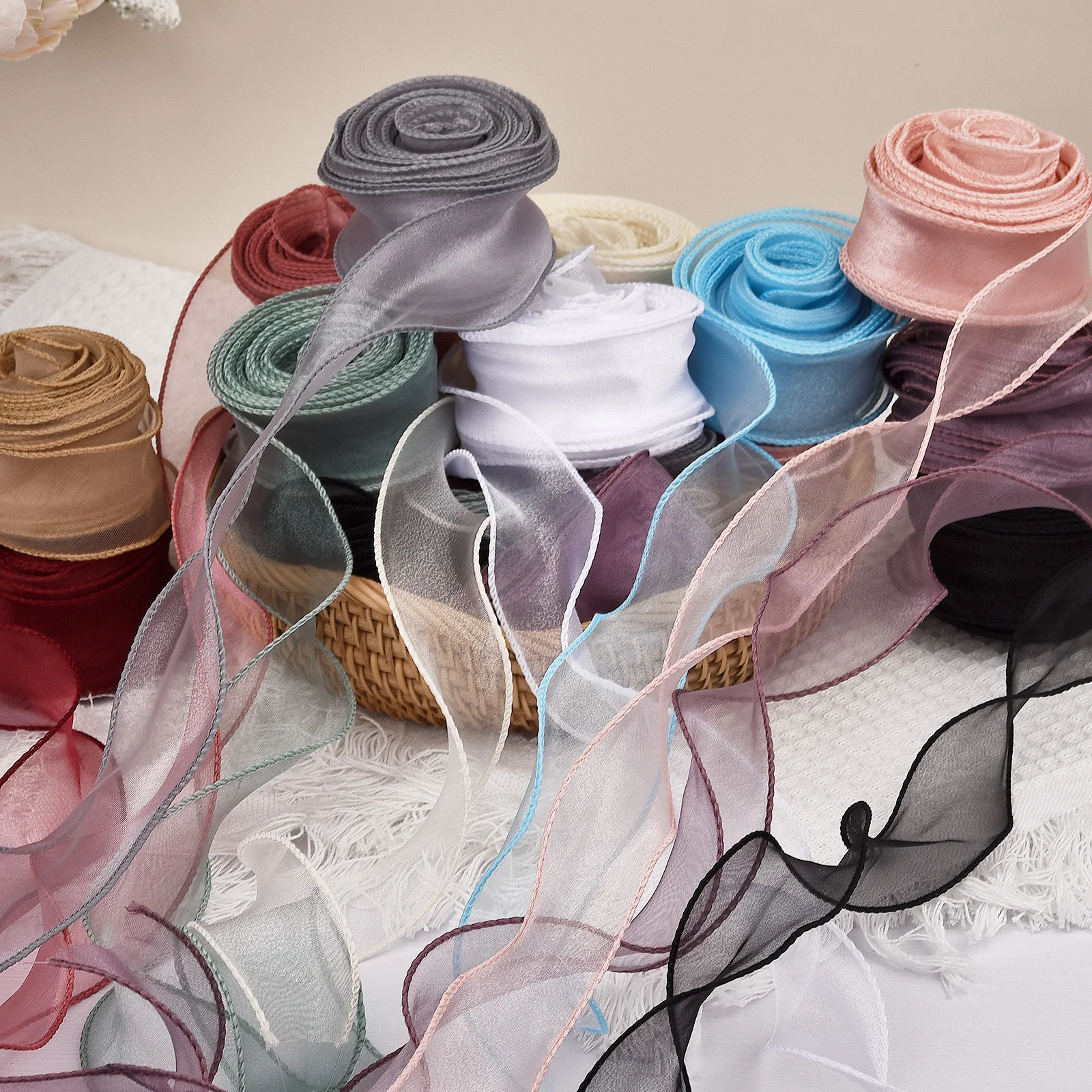 

Chiffon Silk Ribbon Organza Satin For DIY Craft Gift Wrapping Decoration Wedding Bouquets Wreath Sewing Supplies