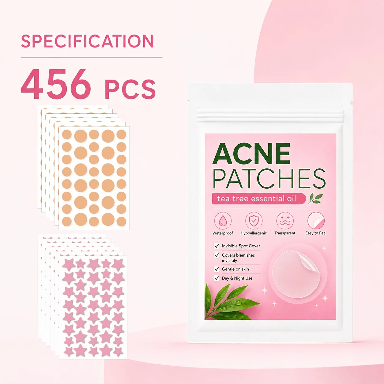 456PCS Hydrocolloid Pimple Patches, Colorful Star & Round Face Stickers, Cute Blemish Cover Patches for Men Women