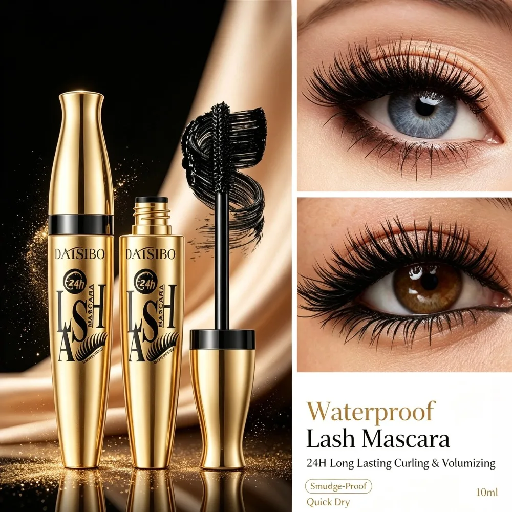 4D Waterproof Mascara Quick Dry Curling Volumizing Lash Mascara  Smudge‑Proof Long Lasting 24H Thick Black Eyelash Makeup