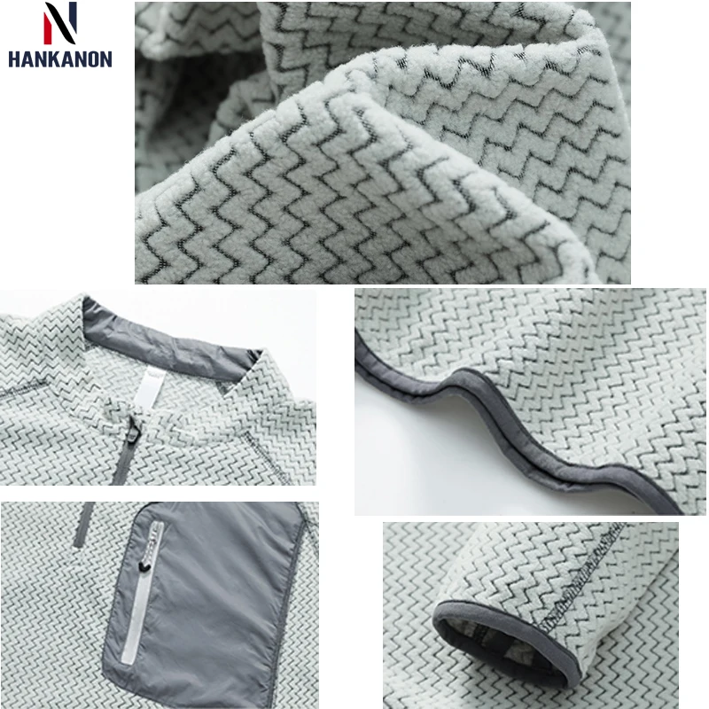 Outdoor Insulated Half-Zip Crew Neck Fleece Long-Sleeve Top for Men & Women Stand-up Collar Wave Pattern Camping, Hiking Hoodie