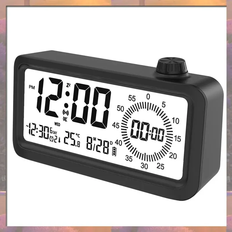 Top Sale Countdown Alarm Clock Dual Display Visual Manager Alarm Clock Ambient Temperature Detection Knob Design Clocks Black Du