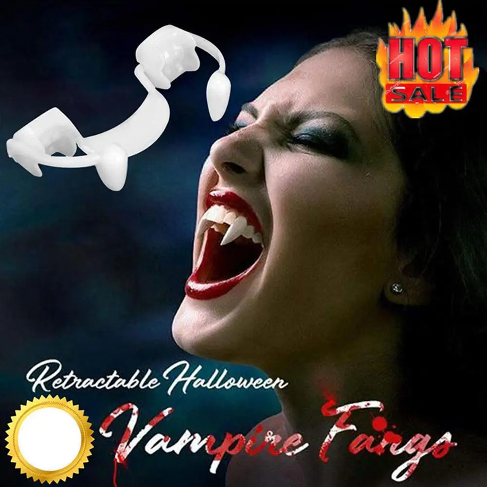 Halloween Vampires Teeth Scary Reusable Strong Visual Effect Retractable Telescophic Long Sharp Horror False Teeth for Festival