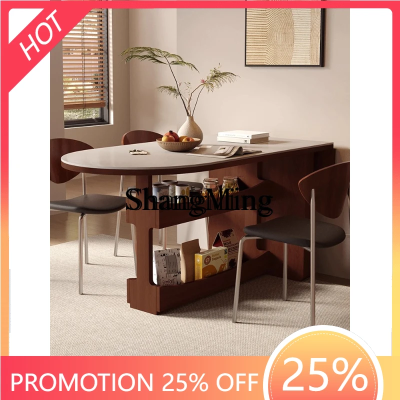 

SM small apartment folding rock slab dining table solid wood dining table retractable household living room antique style