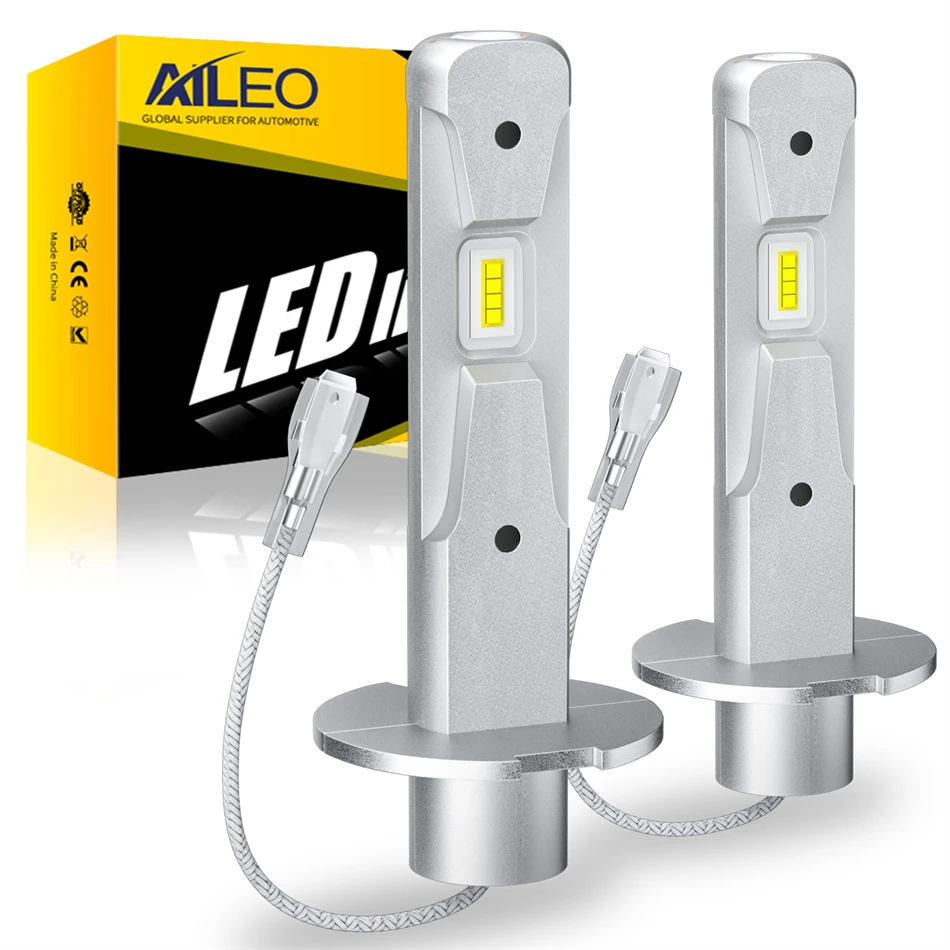 AILEO 2Pcs H3 LED Headlight 6000K Lights Bulb 200W 10000LM Mini Size Design Wireless For Car Lamp CSP 7035 Chip White Plug&Play