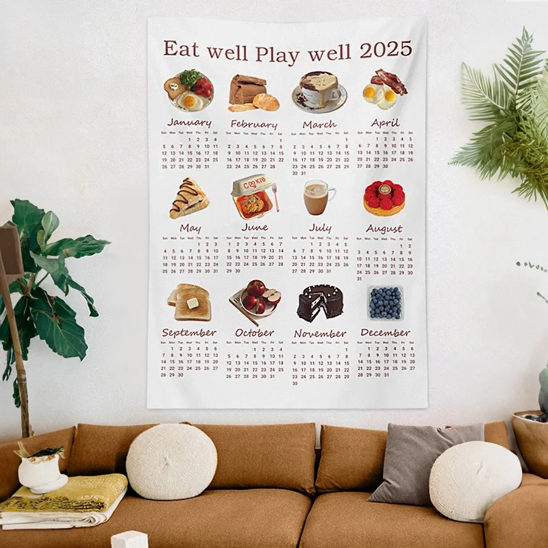 2025 Calendar Hanging Cloth Bedroom Wall Background Decoration Cute Food Breads Cloth Tapestry Cartoon Hanging Cloth Photo Prop