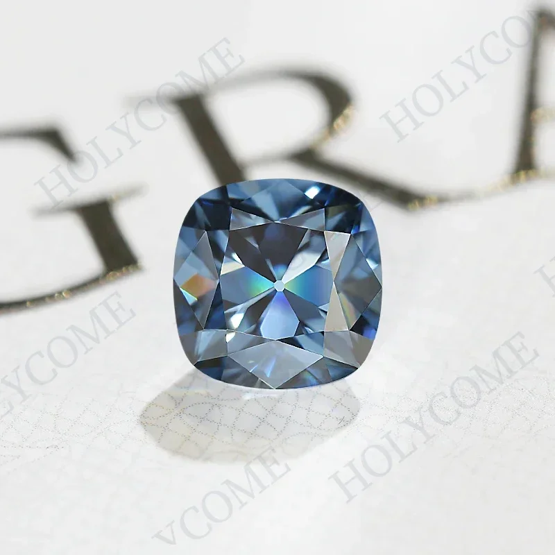   Loose Moissanite Vivid Blue European Cushion Cut 1-5ct VVS1 With GRA Certificated Diamond Bead  Jewelry Making