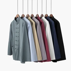 Chinese traditional clothes Style long Sleeve Tai Chi Pure cotton shirt Tang Suit Uniform for Men kung fu tang zhuang male top