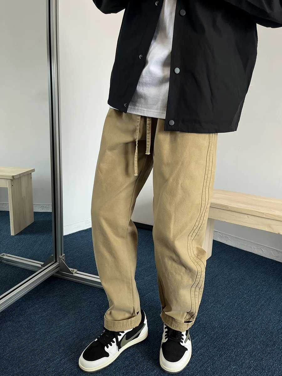 

Heavyweight Cotton Work Trousers Men's Loose Straight Leg Washed Casual Long Pants Autumn Winter Pure Color Youth Fashion