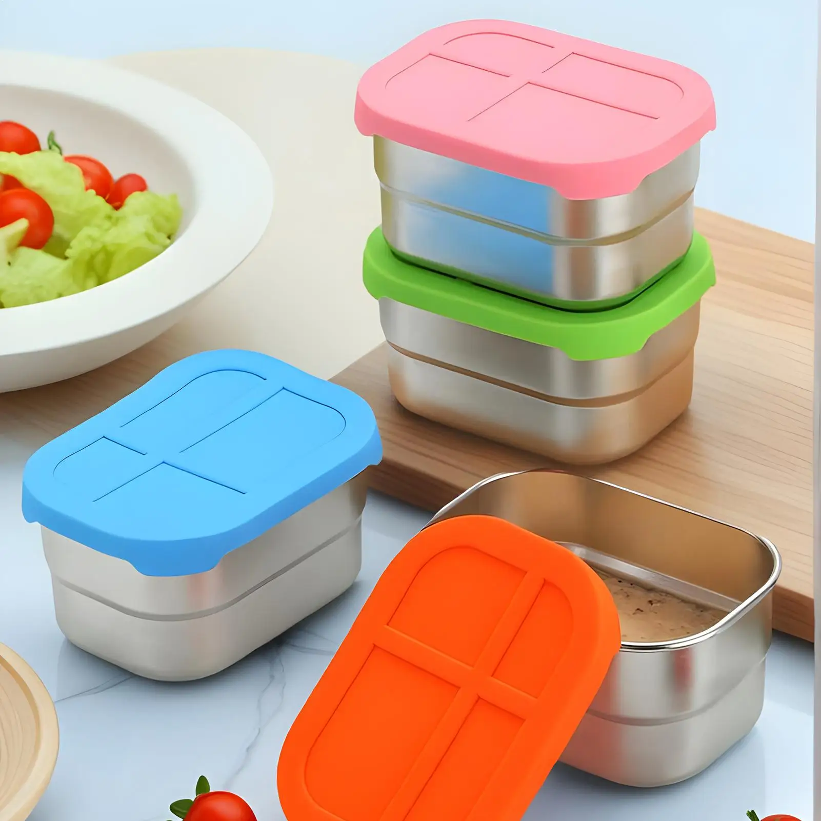 

6pcs Stainless Steel Food Storage Containers Set With Lids Leakproof Stackable & Reusable For Camping Picnics School