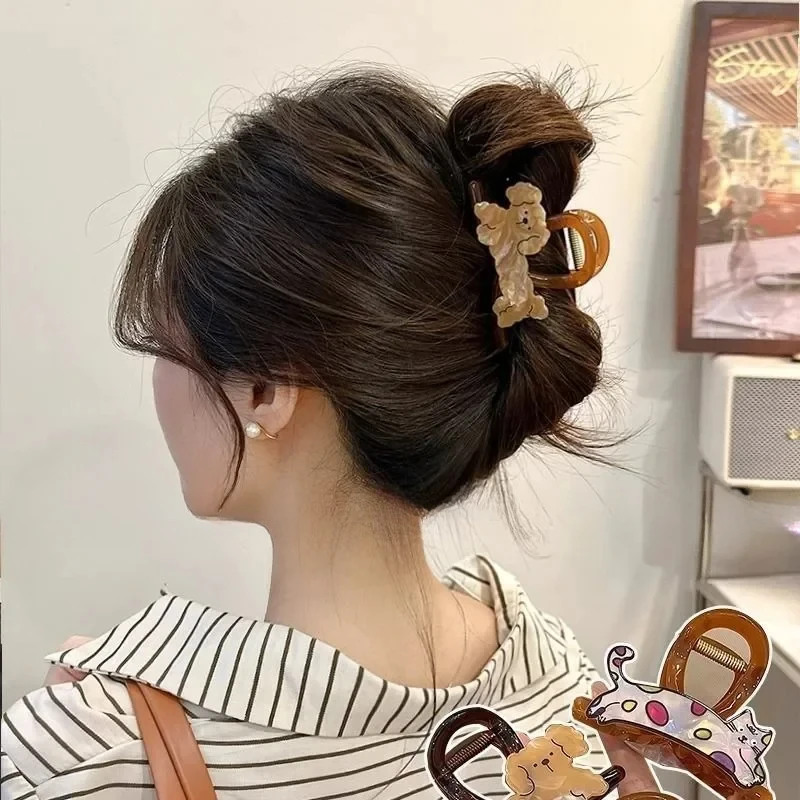 Premium original caramel cat grab clip Korean hair accessories sweet versatile hairpin back head shark clip medium female