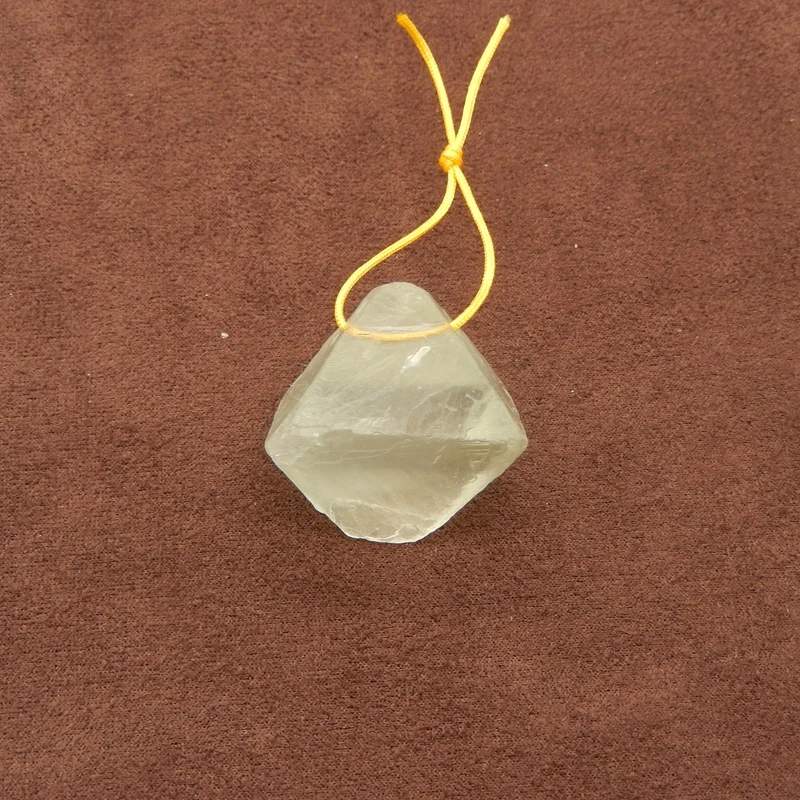 Natural Fluorite Geometric Pendant Light Green Translucent Gemstone 31x31x33mm 22.5g for Handmade Jewelry Energy Work