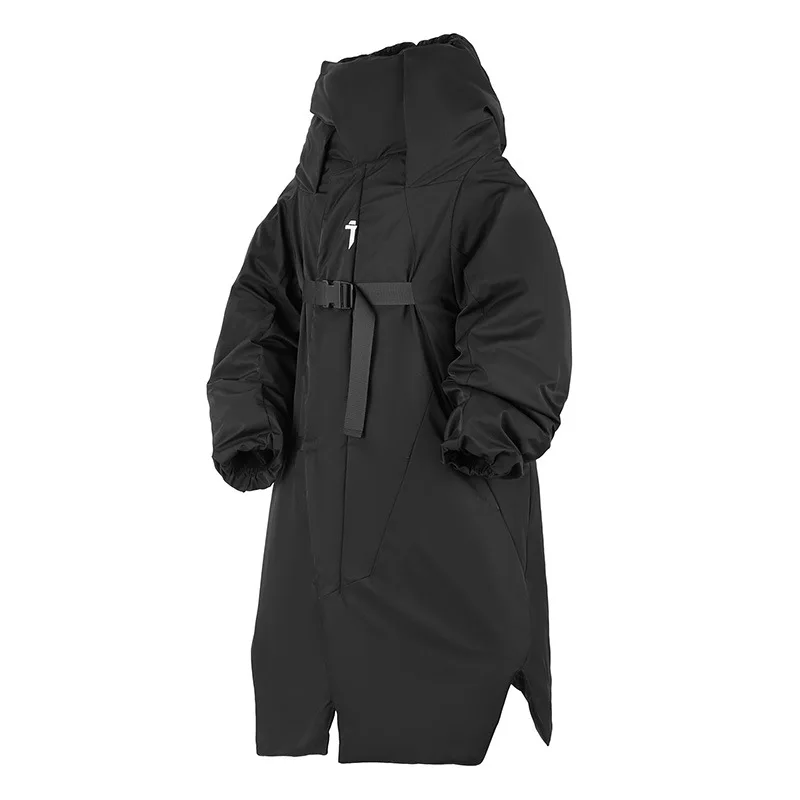 Piumino invernale con cappuccio irregolare di media lunghezza da donna Piumino imbottito in cotone al ginocchio Piumino femminile spesso caldo lungo Parker Outwear