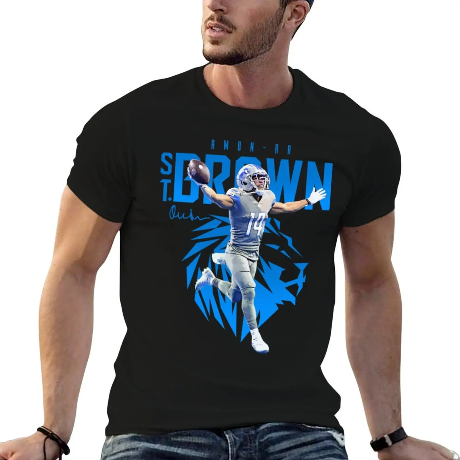 

Amon-Ra St. Brown T-Shirt Essential T-Shirt street wear plus size tops cotton graphic tees plain black t shirts men