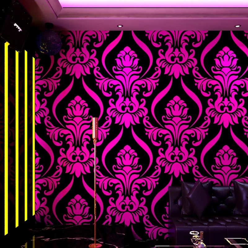 3D Embossed Waterproof Black Gold Shiny Luxury European Damask Wallpaper for KTV Wall Decor