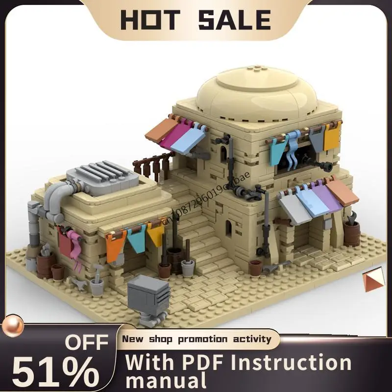 New 1203Pcs Famous Star Battle Movie Moc Tatooined Desert House Model Custom Puzzle Diy Creative Ideas Kids Toys Birthday Gift