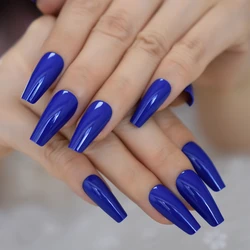 Gorgeous Diamond Blue Fake Nails Long Ballerina Shape Gelnails Thick Reusable Artificial Nail Art Tips 24 Press On Nail Tips