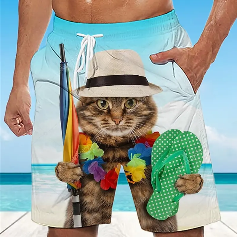 Funny 3D Print Men's Beach Shorts Cats Dogs Abstract Graphic Daily Casual Short Pant Summer Outdoor Seaside Holiday Swim Trunks