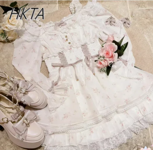 اليابانية الحلو الأزهار الشيفون الحمالة فستان مجموعة تي شيرتات قصيرة للأطفال التعدين الإنتاج الشامل ليز فستان السراويل قطعتين مجموعات الملابس النسائية