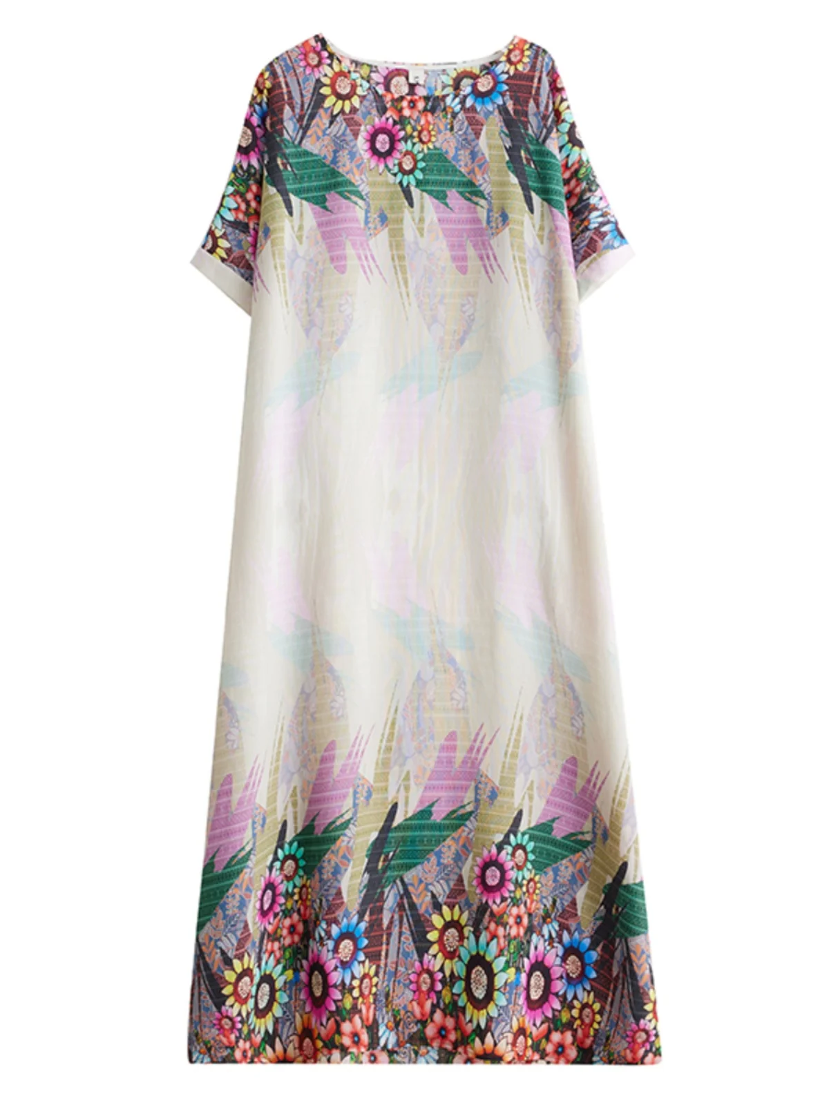 تنورة شاطئ طويلة فضفاضة من Summer n مزيج القطن والحرير جولة Ne Print Dr Sweet Sle عطلة الرياح الصيف رداء طويل