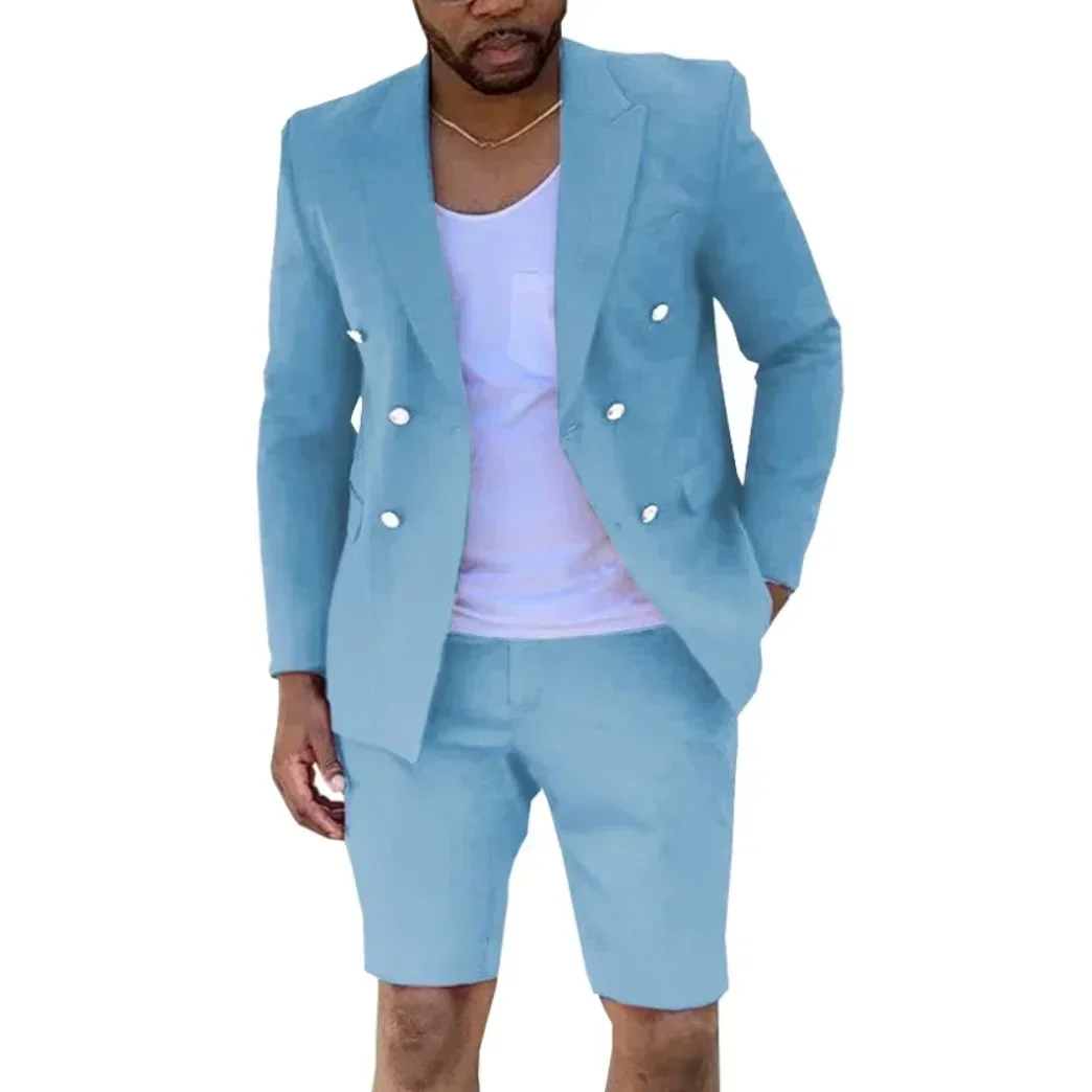 Casual slim fit herenpak 2-delige blazer en korte broek set voor mannen casual zomer strand trouwjurken hoge kwaliteit smoking