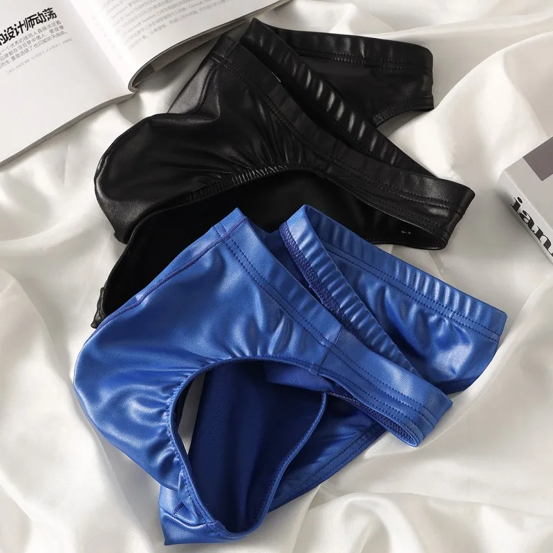 Underwear Men's Imitation Leather Sexy Personalized Briefs Head  Solid Color Simple and Comfortable Breathable Shorts Head Pants