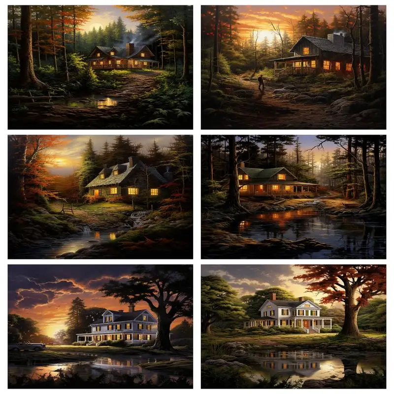 

PhotoCustom Paint By Number Forest Scenery Kits With Frame Painting By Numbers Drawing On Canvas Handpainted Art Home Decor