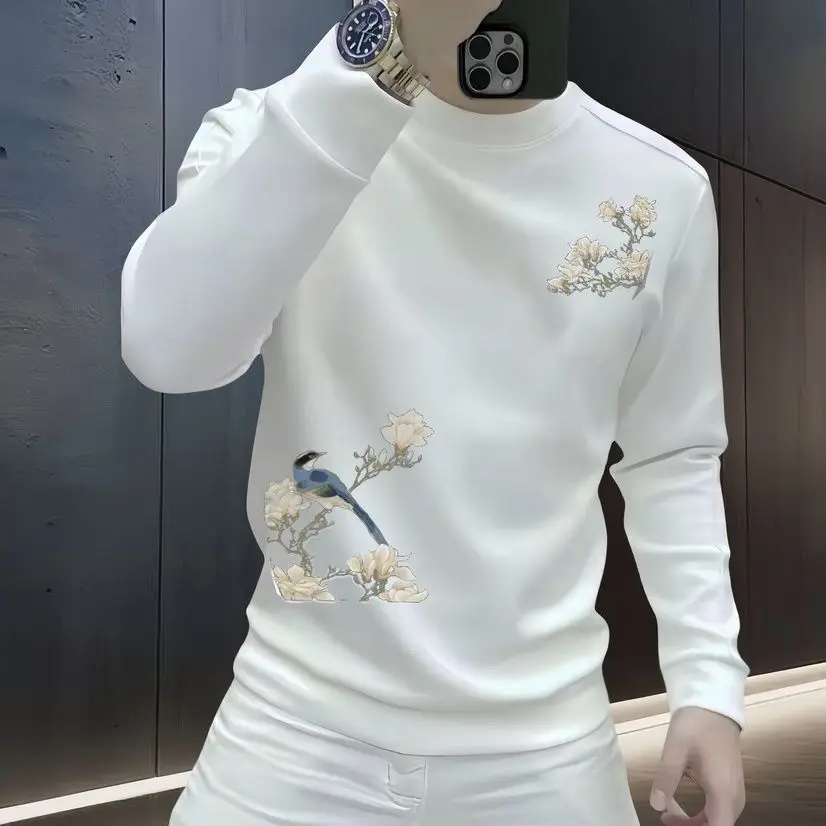 New Trendy Printed Bird Sweatshirt Men's Clothes Fashion Pullover Round Neck Long Sleeve Casual Versatile Top Men Coat