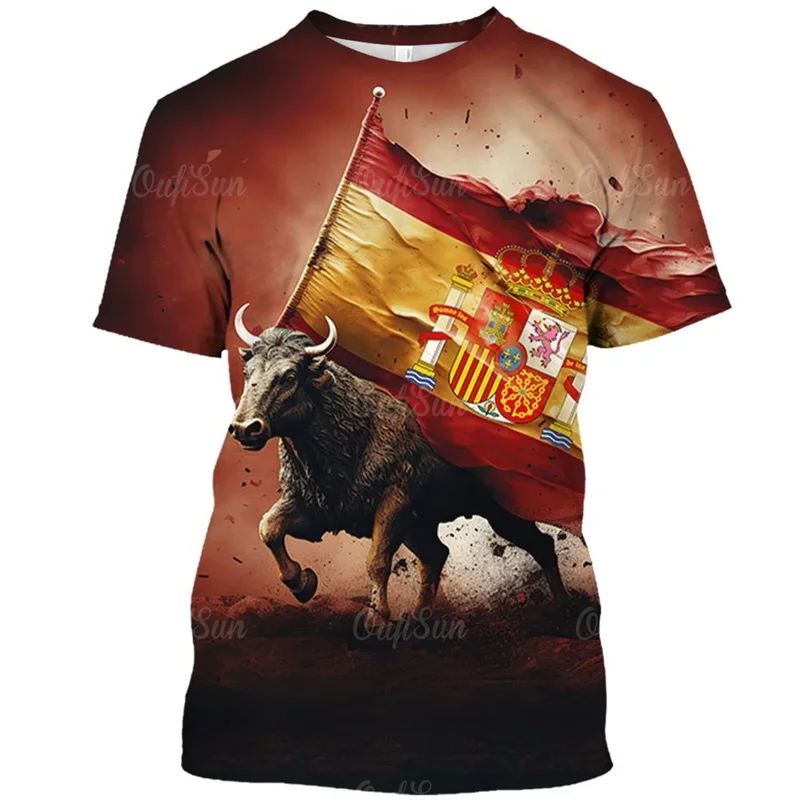 2023 Graphic T Shirts for Men Spain Bull T-shirt 3D Cattle Fight Printed Tee Shirts Womens Clothing Short Sleeve