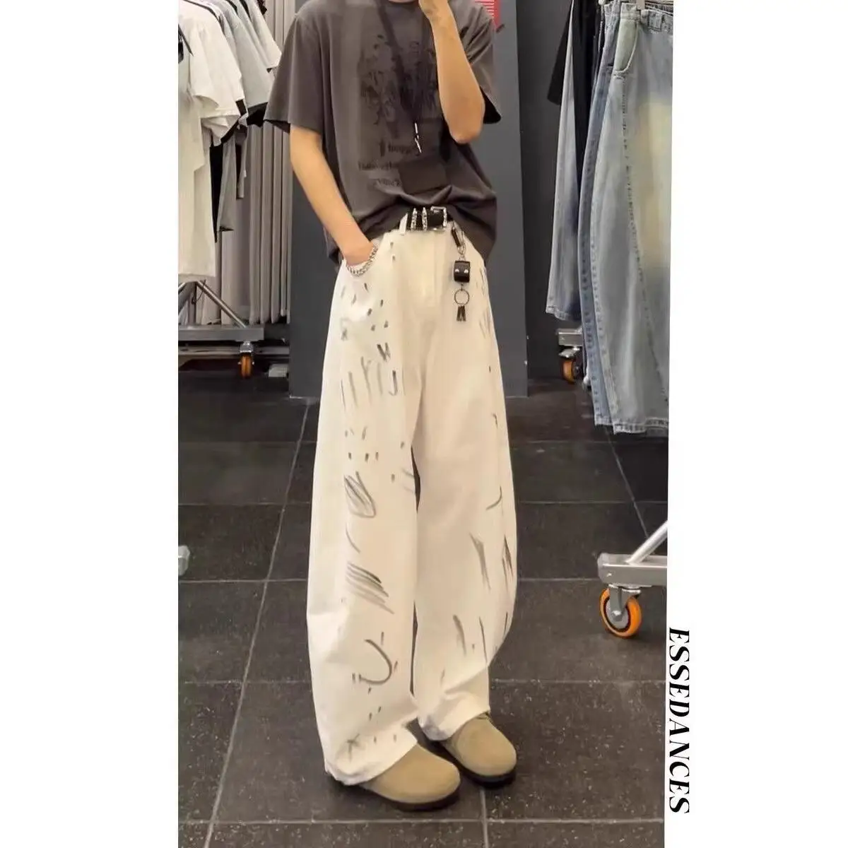 

Белые джинсы Fiti Knife для мужчин, летние, тонкие, с уникальным дизайном, модные, широкие брюки Haome, свободные прямые джинсы с эффектом похудения