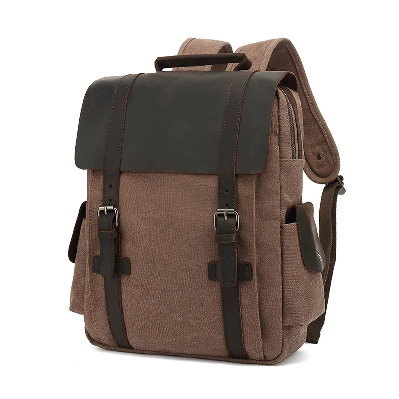 

New Fashion Backpack Leather Canvas Men Backpack School Bag Military Backpack Women Rucksack Male Knapsack Bagpack Mochila