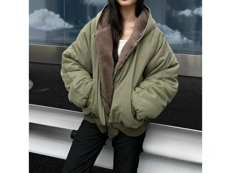 Cotton Padded Women's Winter Warm and Thick Cotton Jacket with Hooded Zipper Cardigan Design Sense Jacket