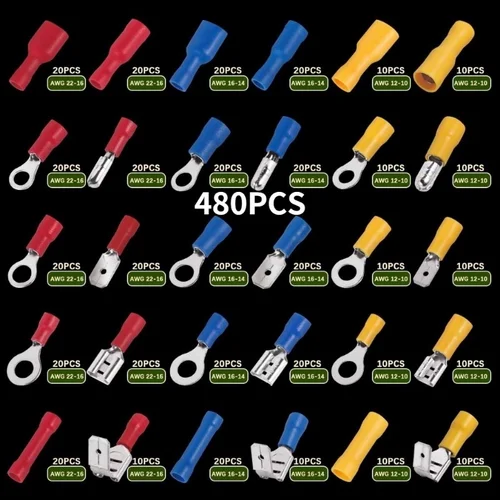 Imagen 2 del producto Conector de Cable aislado, engarce de Cable eléctrico, juego de horquilla de anillo a tope de pala,terminales eléctricos enrollados, Kit surtido