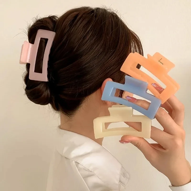 New Korean Square Hair Claws Acrylic Solid Color Hairpin Wild Candy Color Leopard Hair Clip Women\'s Hair Accessories