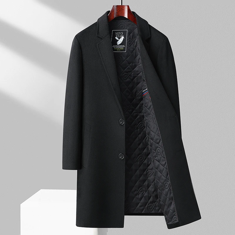England Style Men Cashmere Wool Blend Overcoat Gray Camel Black Nothced Collar Design Sheep Woolen Basic Coat Elegant Outfits